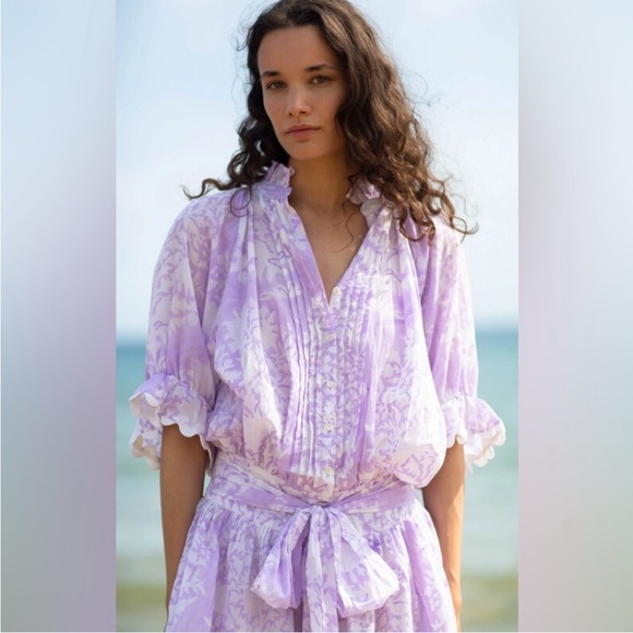 Juliet Dunn Blouson Dress in Palladio Print Lilac Purple Size 1 Small - Picture 3 of 6